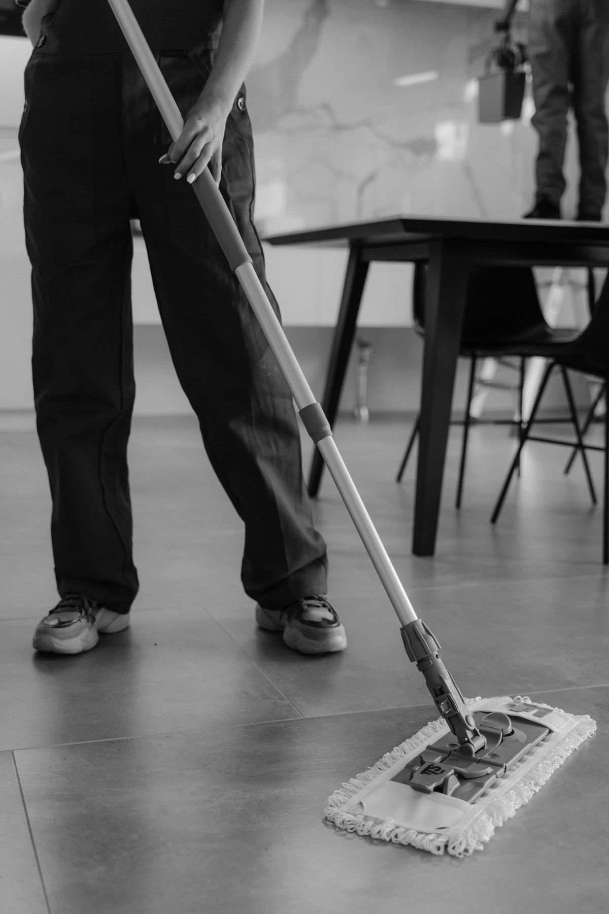 Floor cleaning in progress — illustrative photography